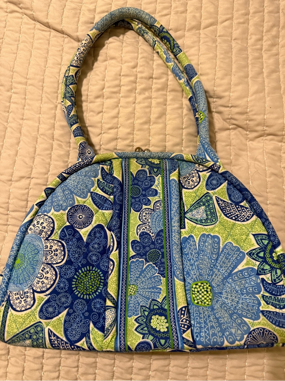 Vera Bradley Blue & Lime Quilted Dome Shoulder Bag